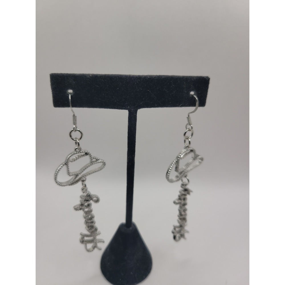 Howdy Cowboy Hat Dangle Earrings Silver Tone Western Cowgirl Rodeo Country‎